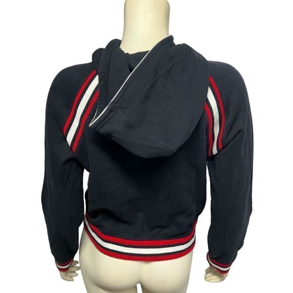Anne Klein Black Zip Up Hoodie with Red and White Trim Sweatshirt with Hood - Picture 4 of 6